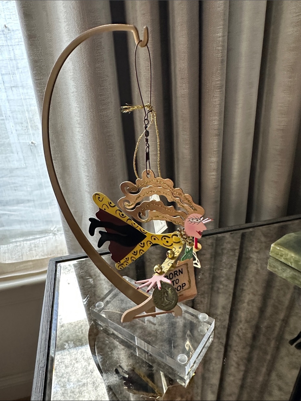 Whimsical Colorful Metal Born to Shop Ornament - Pink, Yellow, Black